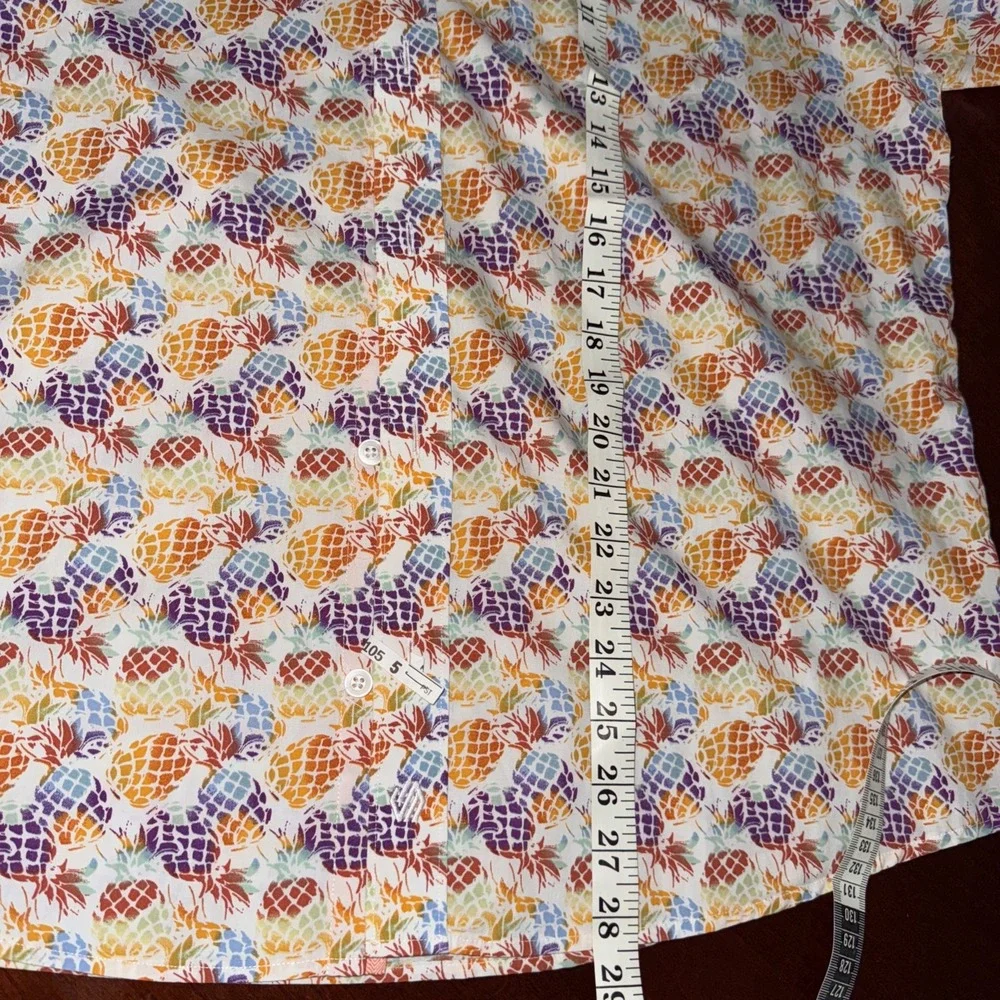 Johnston & Murphy Men L Pineapple Multicolor Button Up Short Slv Tropical Beach - Picture 4 of 9